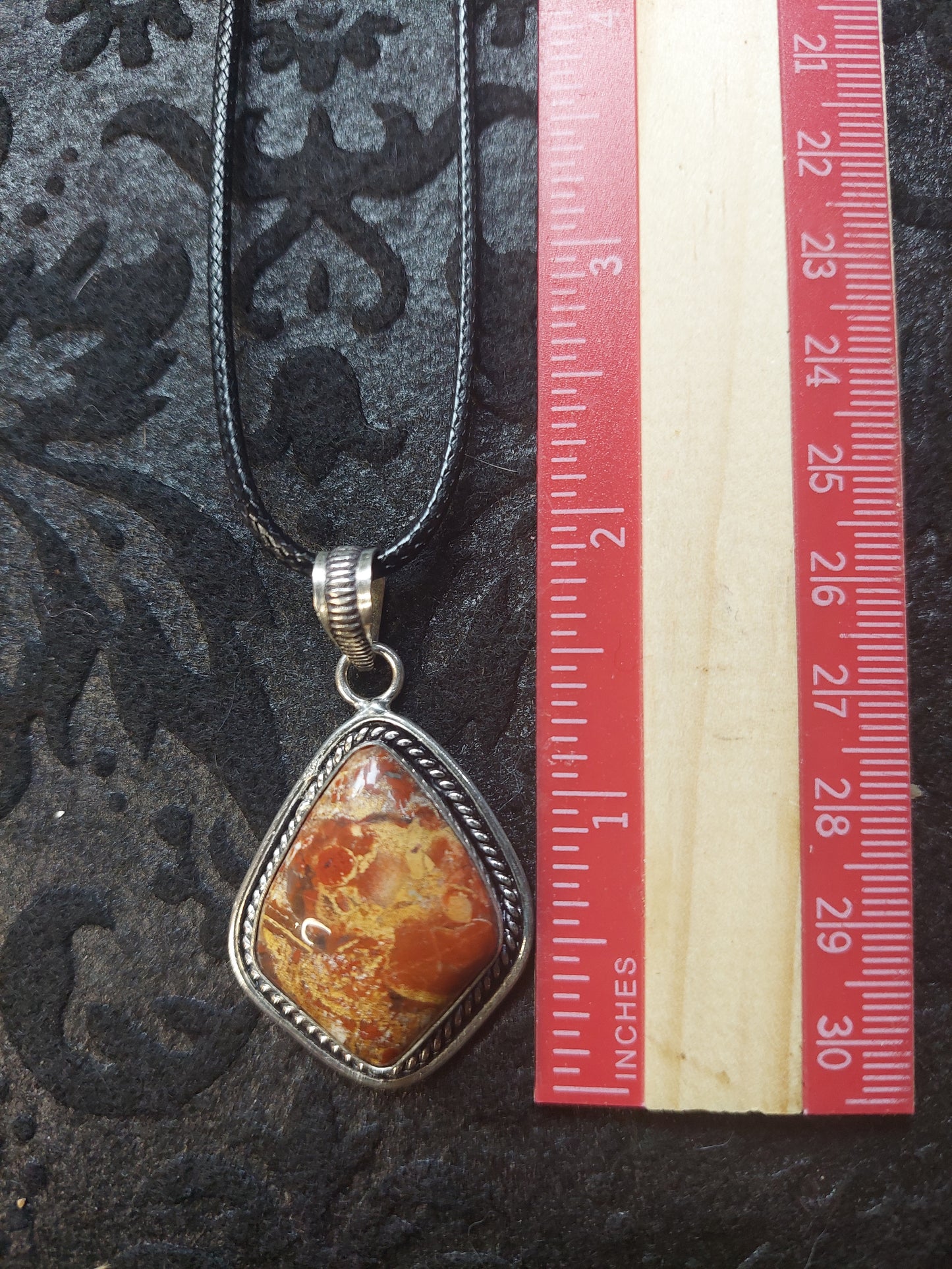 BLOOD STONE IN 925 STERLING SILVER PENDANT WITH BLACK WAXED CORD NECKLACE