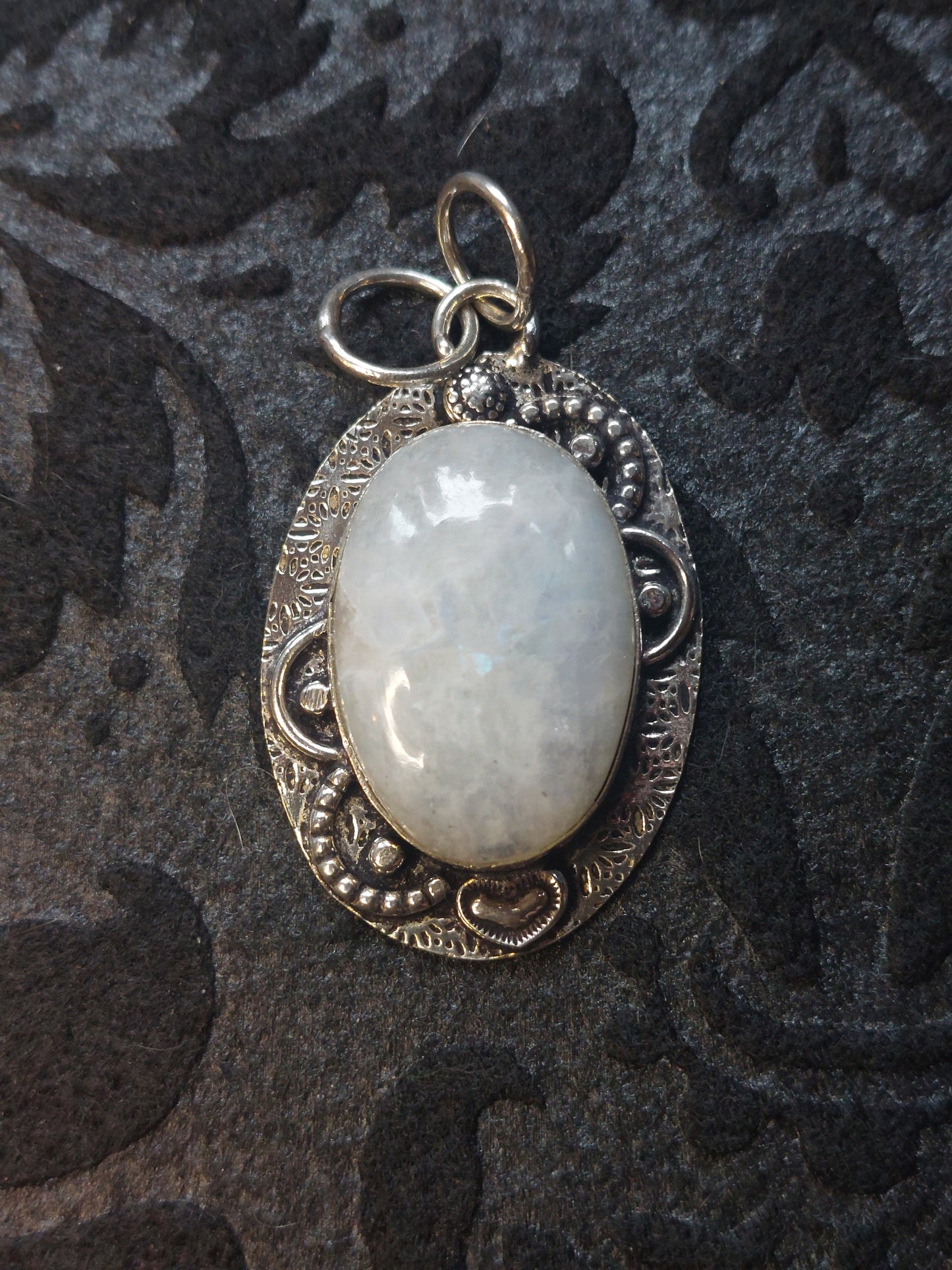 MOONSTONE IN 925 STERLING SILVER PENDANT WITH 18/20" BLACK WAXED CORD NECKLACE