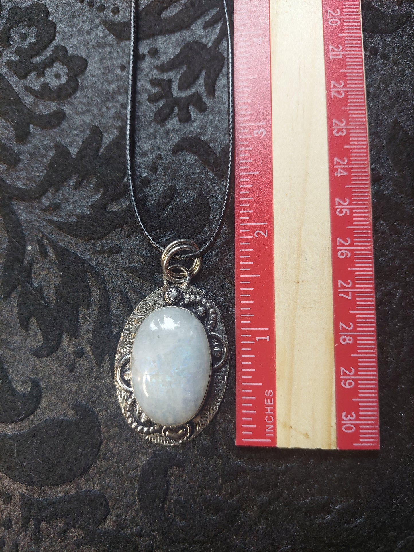 MOONSTONE IN 925 STERLING SILVER PENDANT WITH 18/20" BLACK WAXED CORD NECKLACE