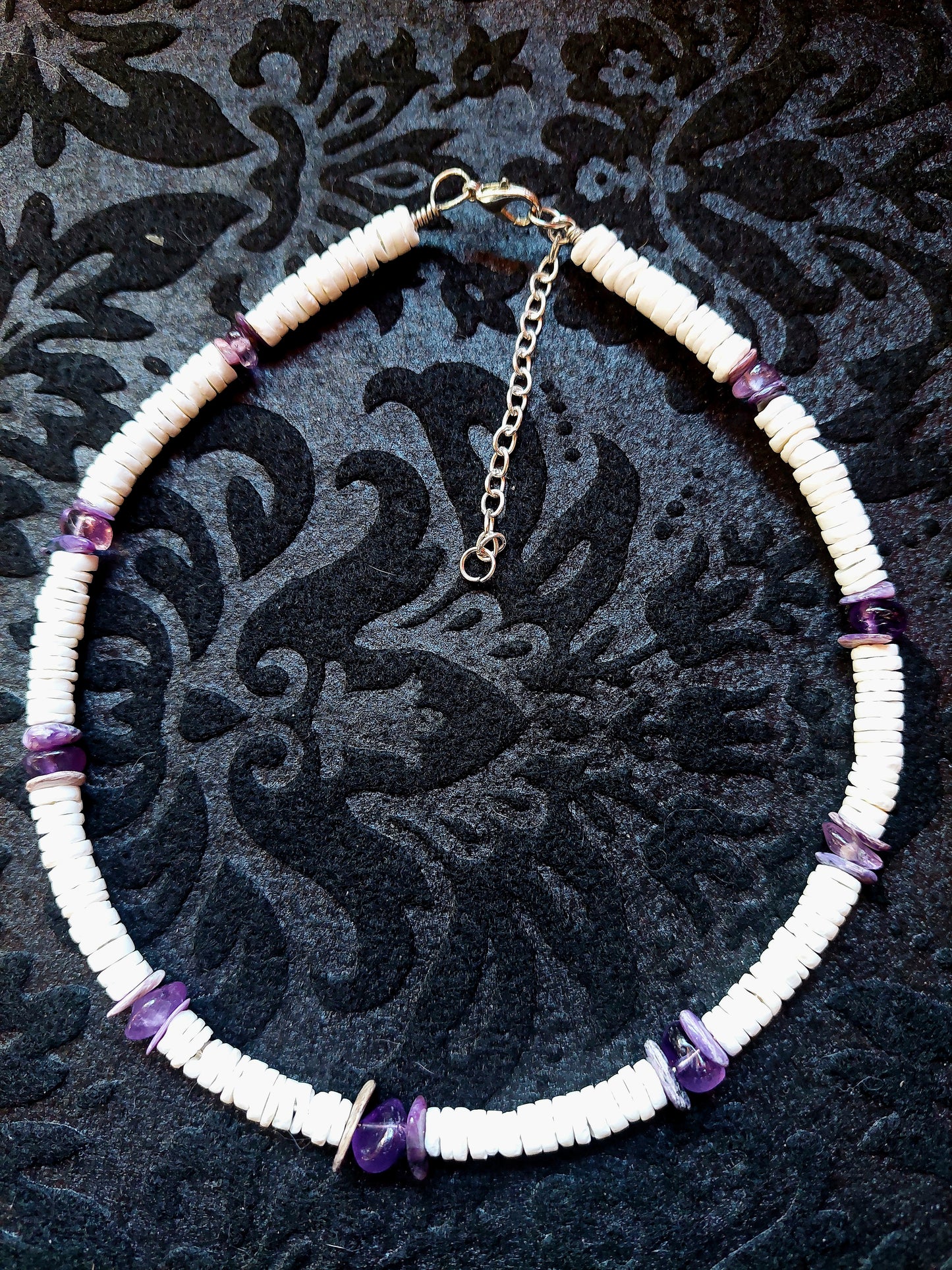 Special orders, Kimmy Tik tok  Amethyst, Dream Lace Amethyst Charoite and Natural Puka Shells Choker