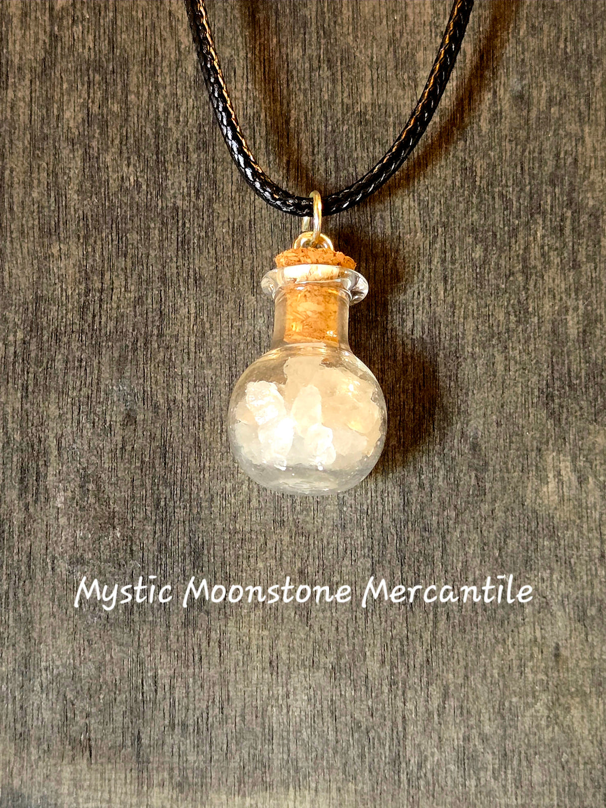 SEA SALT ROUND SPELL BOTTLE NECKLACE W/WAXED CORD CHAIN