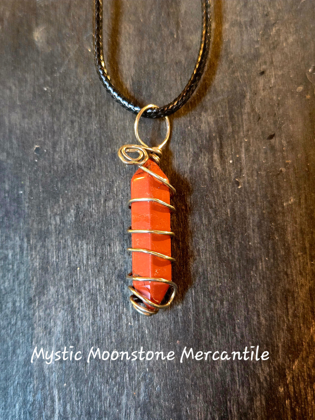 HAND WRAPPED RED JASPER DOUBLE POINT W/ WAXED BLACK CORD NECKLACE